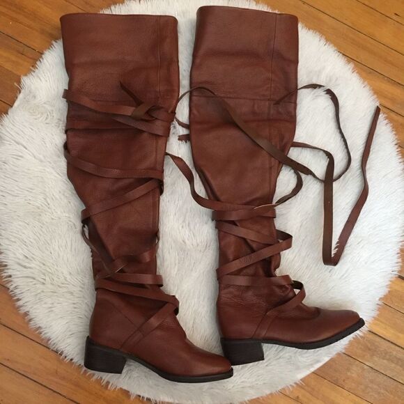 New! Colin Stuart Wrap tie over Knee Boots - Picture 2 of 8